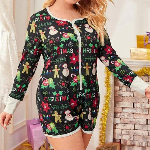 Pajamas 2021 New Women's Pajamas Romper Jupsuit Christmas Snowmen Printed Long Sleeve Loose Night Clothes AwsomU