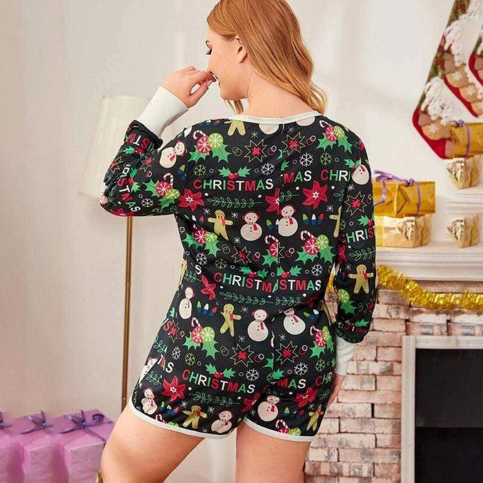 Pajamas 2021 New Women's Pajamas Romper Jupsuit Christmas Snowmen Printed Long Sleeve Loose Night Clothes AwsomU