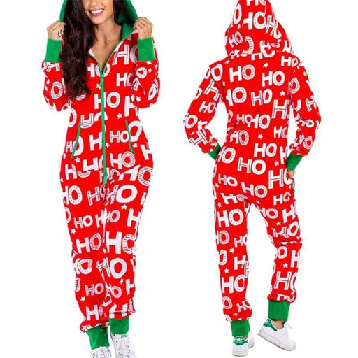 Pajamas Christmas One Piece Pajamas Letter Snowman Print Hooded Jumpsuit AwsomU