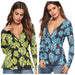 Tops & Blouses Women Deep V neck Long Sleeve Floral Top AwsomU