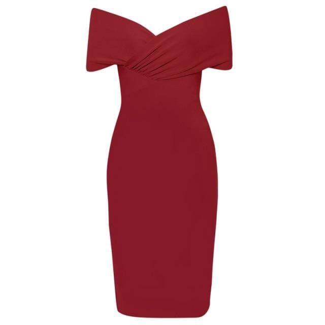 Dresses Women Sexy Bandage Dress v Neck Red White Maxi Off Shoulder Lady Green Celebrity Party Club Bodycon Dresses AwsomU