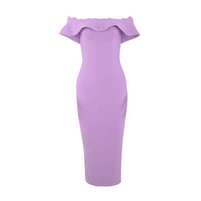 Dresses New Fashion Sexy Women Off Shoulder Winter Bodycon Celebrity Midi Bandage Dress Plus Size AwsomU