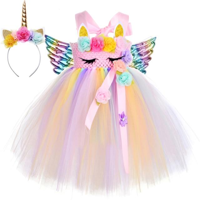 Party Costume Flower Girl Unicorn Tutu Dress for Kids Christmas Halloween Costumes Girls Princess Dresses Mid carf Outfit for Birthday Party AwsomU