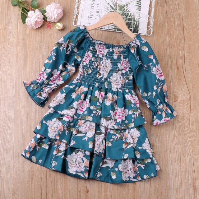 Girl's Dresses New Spring Summer Toddler Kids Long Sleeve Floral Dress For Girls AwsomU