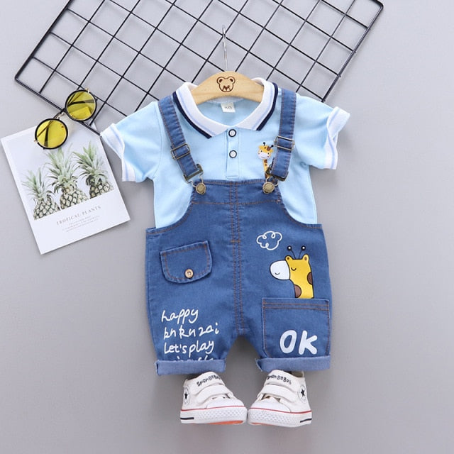 Boy's Set Summer Baby Short Sleeve Clothing Boys and Girls Cotton Tracksuit Striped Top + Overalls For Toddler Children Casual Clothing AwsomU
