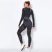 Women's Two Piece Suit Sexy Slim Mesh Yoga Suit Seamless Quick Dry Sports Yoga Suit Striped Long Sleeve Bubble Butt Leggings Gym Fitness Running Suit AwsomU