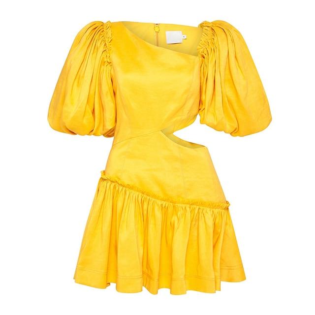 Dresses Hollow Out Sexy Dress For Women Skew Collar Puff Sleeve High Waist Mini Summer Dresses Female Fashion New Clothes Dresses AwsomU