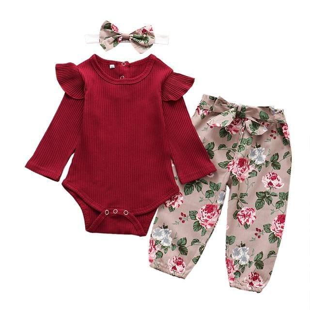 Girl's Set Newborn Baby Girls Clothes Sets Spring Fall Infant Outfits Long Sleeve Tops Flower Pants Headband Cute 3Pcs Toddler Clothing Sets AwsomU