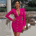 Dresses New Elegant Long Sleeved Rose Red Button Tight Bandage Dress Summer Womens Sexy Deep V Neck Mini Party Vestidos AwsomU