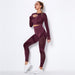 Women's Two Piece Suit Sexy Slim Mesh Yoga Suit Seamless Quick Dry Sports Yoga Suit Striped Long Sleeve Bubble Butt Leggings Gym Fitness Running Suit AwsomU