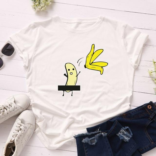 Women's T-Shirt Women's Cotton T shirt Fruit Banana Print Tops Short Sleeve Tees Crew Neck Be Free AwsomU