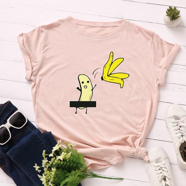 Women's T-Shirt Women's Cotton T shirt Fruit Banana Print Tops Short Sleeve Tees Crew Neck Be Free AwsomU