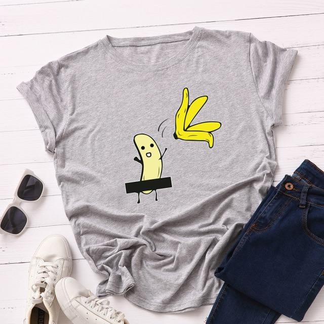 Women's T-Shirt Women's Cotton T shirt Fruit Banana Print Tops Short Sleeve Tees Crew Neck Be Free AwsomU