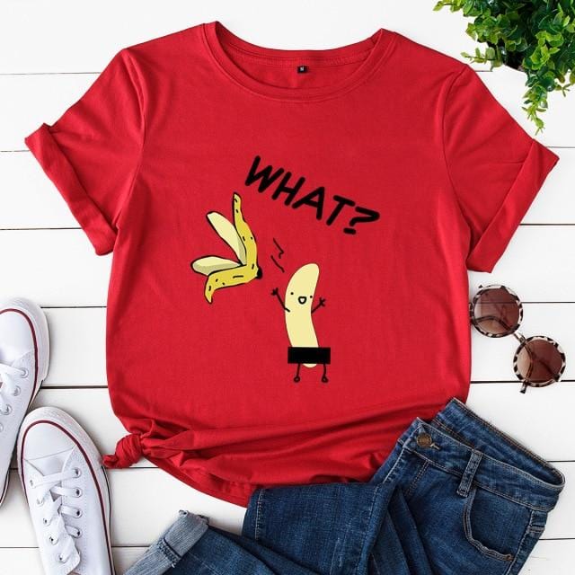 Women's T-Shirt Women's Cotton T shirt Fruit Banana Print Tops Short Sleeve Tees Crew Neck Be Free AwsomU