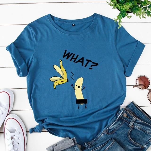 Women's T-Shirt Women's Cotton T shirt Fruit Banana Print Tops Short Sleeve Tees Crew Neck Be Free AwsomU