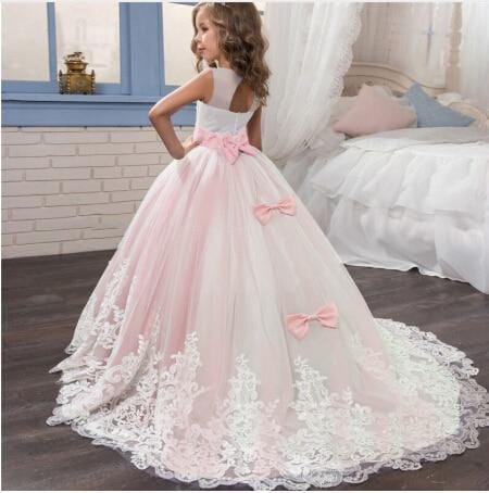 Girl's Dresses Red Girl Lace Embroidery Christmas Birthday Party Dress Flower Wedding Gown Formal Kids Dresses For Girls Teen Clothes AwsomU