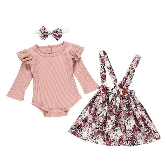 Clothing Sets 3Pcs Baby Girl Clothes Set Summer Newborn Infant Solid Color Romper Ruffle Floral Dress Overalls Outfit For Toddler Clothing Sets AwsomU