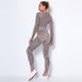Women's Two Piece Suit Sexy Slim Mesh Yoga Suit Seamless Quick Dry Sports Yoga Suit Striped Long Sleeve Bubble Butt Leggings Gym Fitness Running Suit AwsomU