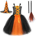 Party Costume Girls Witch Halloween Costume for Kids Long Tutu Dress with Hat Broom Black Evil Queen Outfit AwsomU