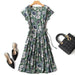 Dresses Mid length floral dress female retro high waist big swing print dress AwsomU