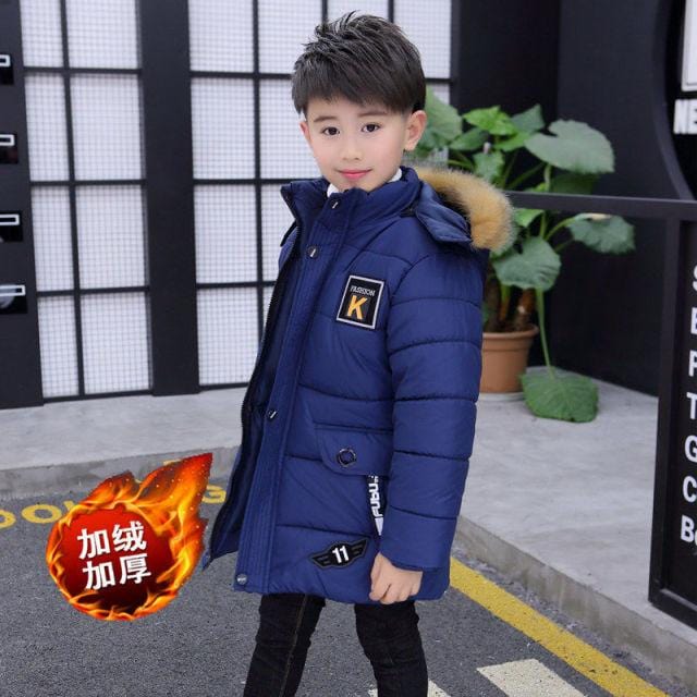 Boy's Jackets New Big Size Very Keep Warm Winter Boys Jacket Teenager Mid Length Plus Velvet Thickening Hooded Cotton Coat For Kids AwsomU