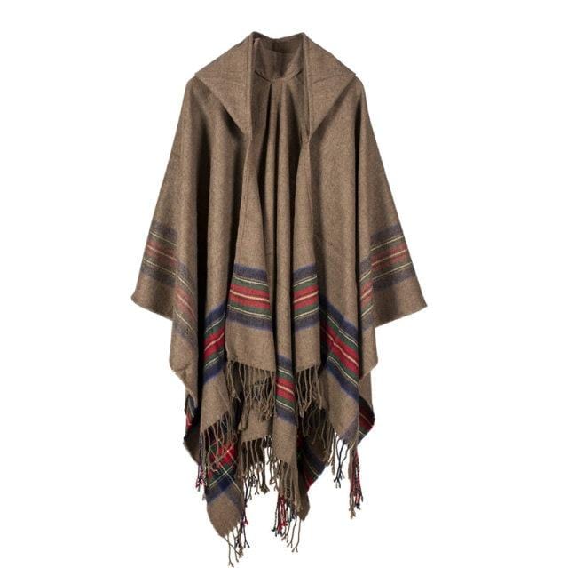 Scarfs New fashion women winter shawl wraps thick warm blanket scarf oversize hooded black ponchos and capes striped tassel AwsomU