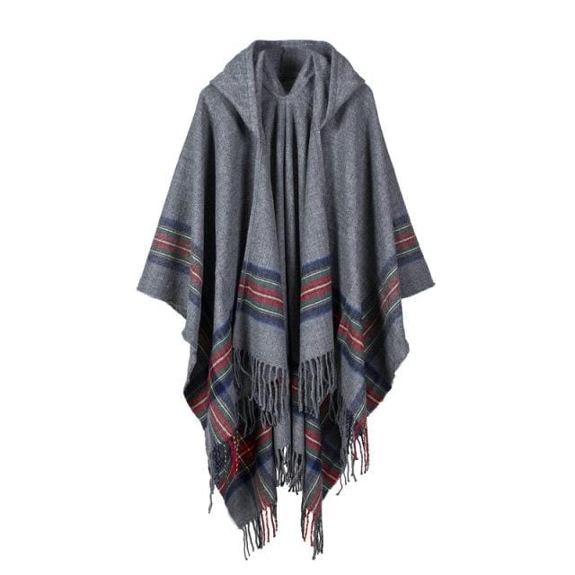 Scarfs New fashion women winter shawl wraps thick warm blanket scarf oversize hooded black ponchos and capes striped tassel AwsomU