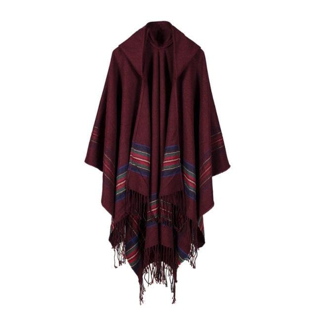 Scarfs New fashion women winter shawl wraps thick warm blanket scarf oversize hooded black ponchos and capes striped tassel AwsomU