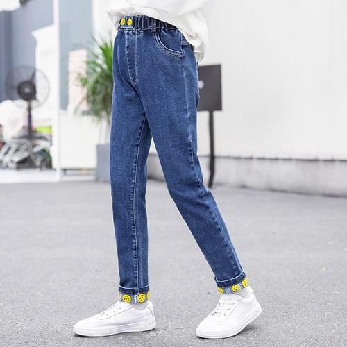 Girl's Jeans Embroidery Love Harem Jeans Girls New Designer High Quality Children Pants Trend Blue Jeans for Teenage Clothes AwsomU