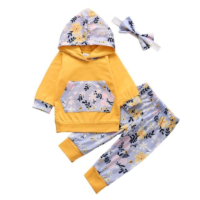 Girl's Set 3Pcs Fall Baby Girl Clothes Set Newborn Infant Outfit Fashion Hoodie Floral Pants Headband Pullover New Born Clothing Set Vest Clothing Sets| AwsomU