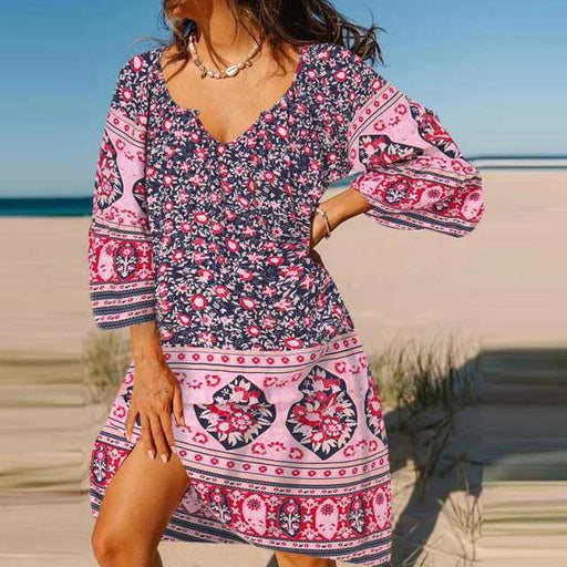 Dresses Stylish Summer Dress Women's Printed Casual Flare Sleeve Knee Length Vestidos Female O Neck Dress AwsomU