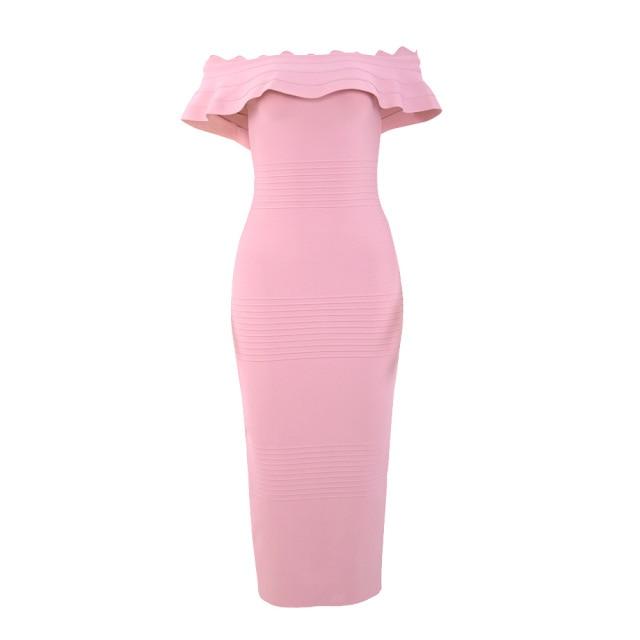 Dresses New Fashion Sexy Women Off Shoulder Winter Bodycon Celebrity Midi Bandage Dress Plus Size AwsomU