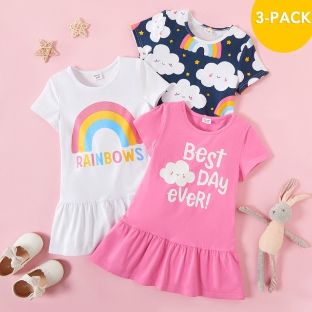 Girl's Dresses Summer Spring and Autumn 3 pack Toddler Girl Dots and Solid Long sleeve Dress Set Cute Childrens Clothing Dresses AwsomU