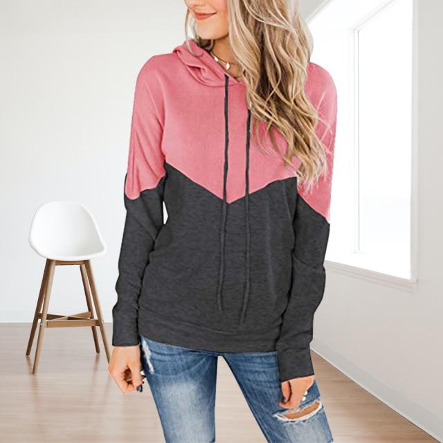 Women's hoodie Patchwork Hoodies Women Drawstring Vintage Sweatshirts Autumn Winter Long Sleeve Sport Oversized Female Casual Hoodie AwsomU