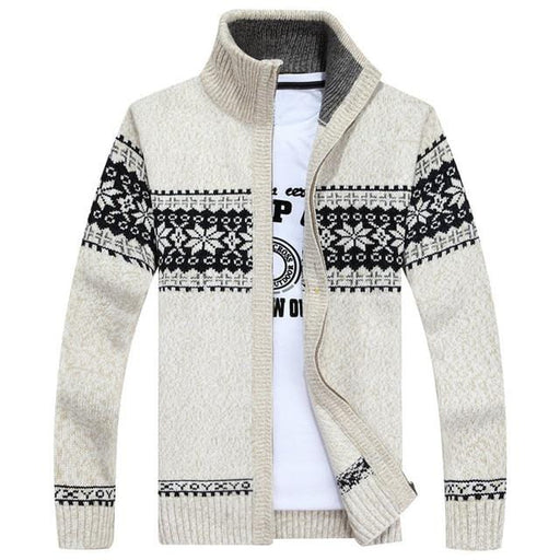 Men's Sweater Winter Men's Jacquard Cardigan Christmas Sweater Stand Collar Loose Slim Fit Sweater Coat Plus Size Mens Casual Sweater AwsomU