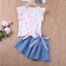 Girl's Set 2T Girls Clothes Sets Summer T Shirt Denim Shorts 2 Pcs Kids Clothes AwsomU