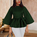 Tops & Blouses Women Blouses Tops Shirts Long Flare Sleeves Peplum O Neck with Waist Belt Elegant Summer 2022 New Fashion Female Blouse AwsomU