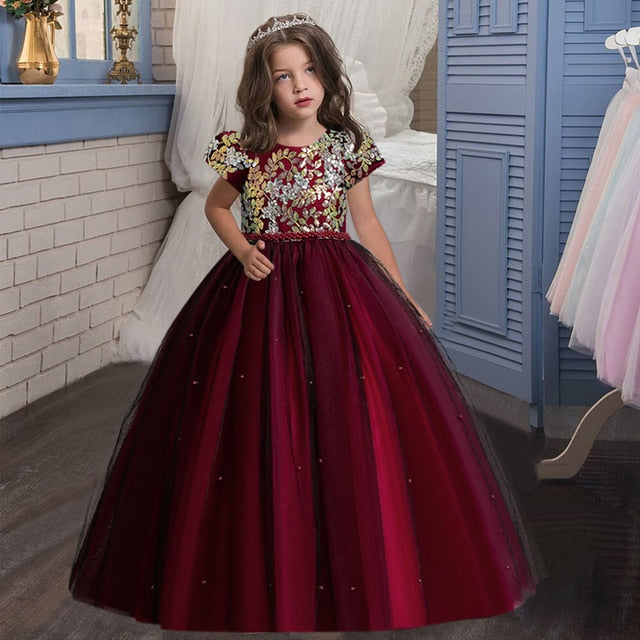 Embroidered Jacquard Sleeveless Children Communion Girls Dress Kids Clothing Appliques Girl Wedding Evening Gowns Party Dresses