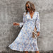 Dresses Sexy V Neck Floral Dress Ladies 2022 New Butterfly Sleeve High Waist Casual Print Dresses For Women Summer Chiffon Dress AwsomU