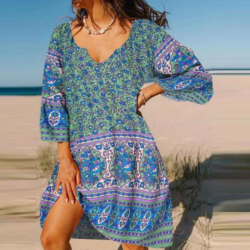Dresses Stylish Summer Dress Women's Printed Casual Flare Sleeve Knee Length Vestidos Female O Neck Dress AwsomU