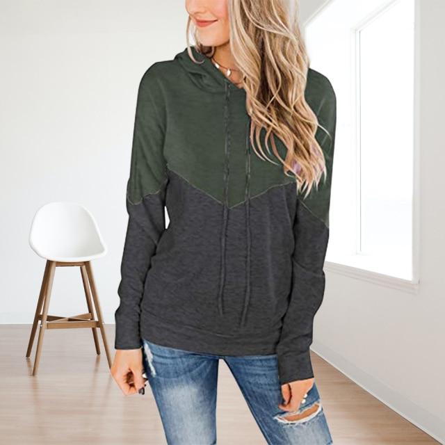 Women's hoodie Patchwork Hoodies Women Drawstring Vintage Sweatshirts Autumn Winter Long Sleeve Sport Oversized Female Casual Hoodie AwsomU