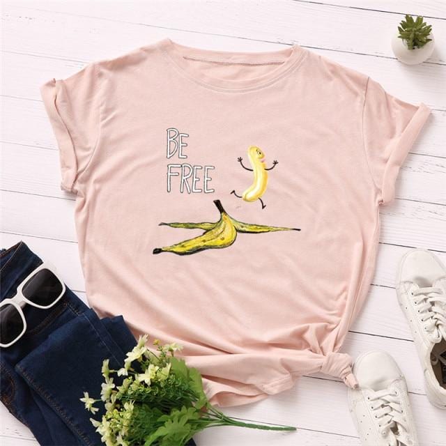 Women's T-Shirt Women's Cotton T shirt Fruit Banana Print Tops Short Sleeve Tees Crew Neck Be Free AwsomU