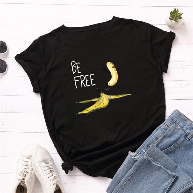 Women's T-Shirt Women's Cotton T shirt Fruit Banana Print Tops Short Sleeve Tees Crew Neck Be Free AwsomU