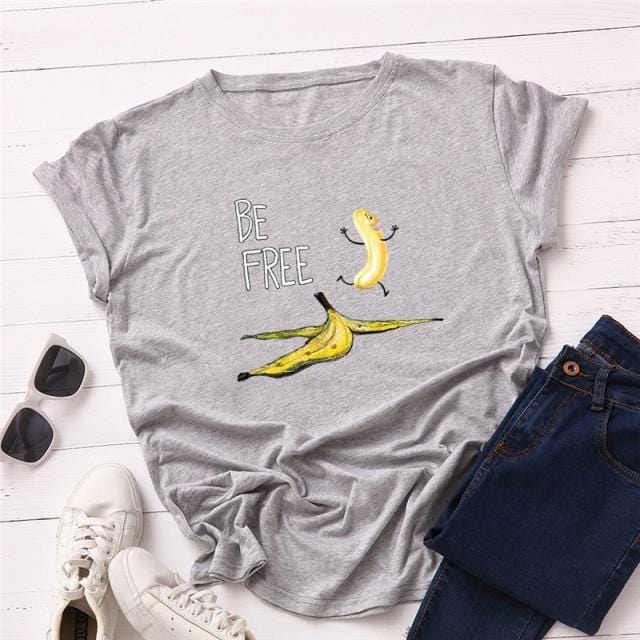 Women's T-Shirt Women's Cotton T shirt Fruit Banana Print Tops Short Sleeve Tees Crew Neck Be Free AwsomU