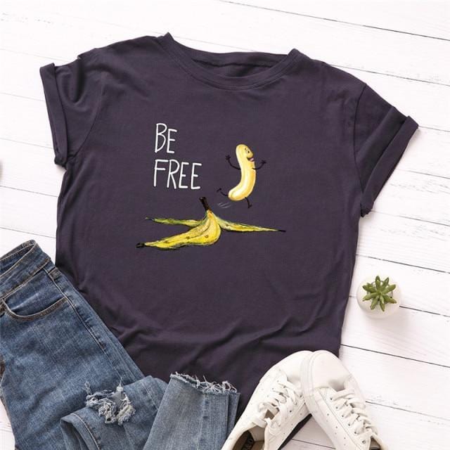 Women's T-Shirt Women's Cotton T shirt Fruit Banana Print Tops Short Sleeve Tees Crew Neck Be Free AwsomU