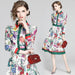Dresses Spring Fall Fashion Runway Shirt Dress Women's Long Sleeve Elegant Floral Stripe Print Pleated Midi Dress AwsomU