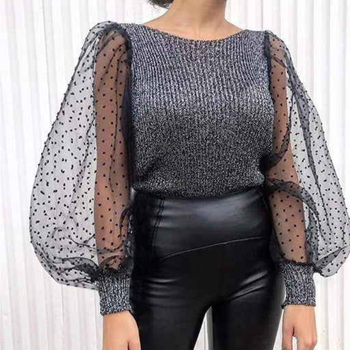 Women's sweater Women Knitted Mesh Puff Sleeve O neck Streetwear Blouse AwsomU